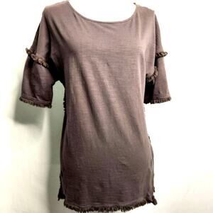 Umgee Tunic Top Size S Gray Fringed Slate Gray Hi-Lo Long Stretch Retro boho